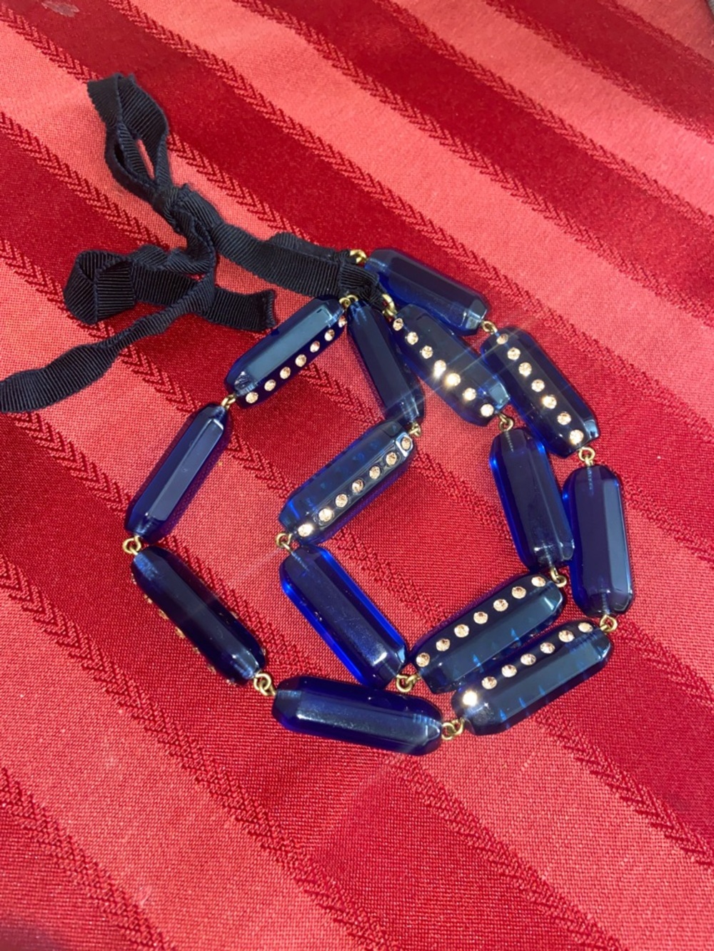 J. Crew Royal Blue Beads With Copper tone Rhinestones Necklace